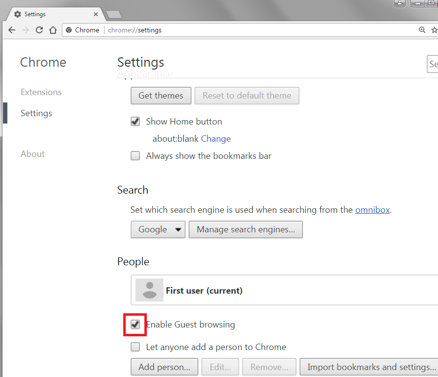 Google Chrome in Guest Browsing Mode