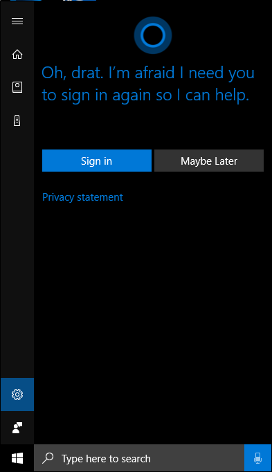 sign in cortana