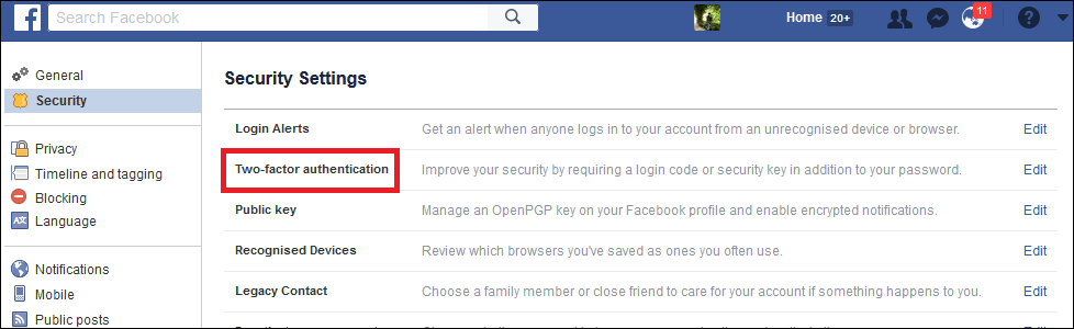 Click > Two-factor authentication
