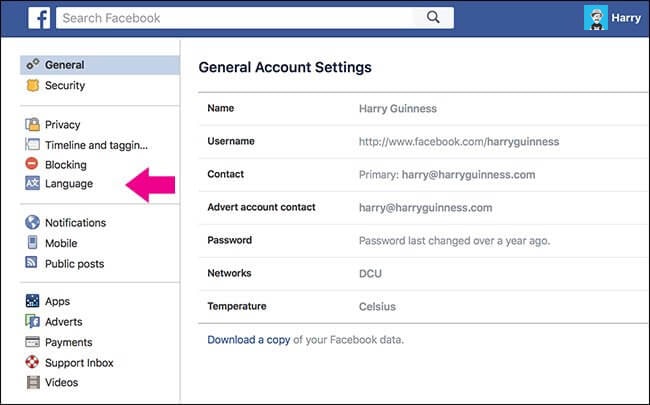 Create Facebook Posts in Multiple Languages Language section min