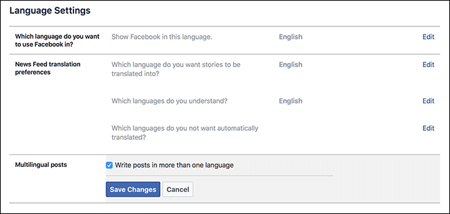 Create Facebook Posts in Multiple Languages Save Changes button