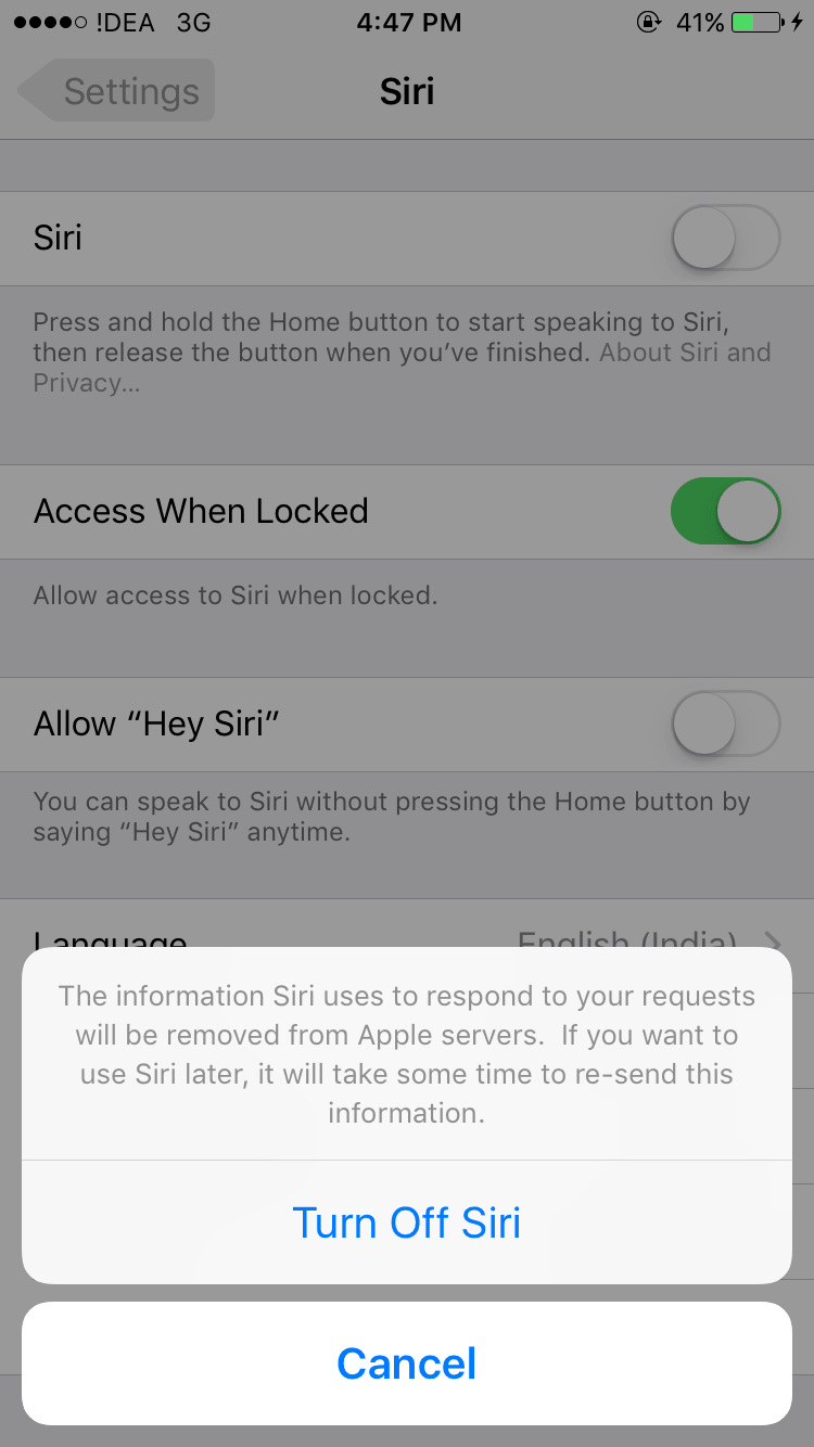 Disable Siri on iOS