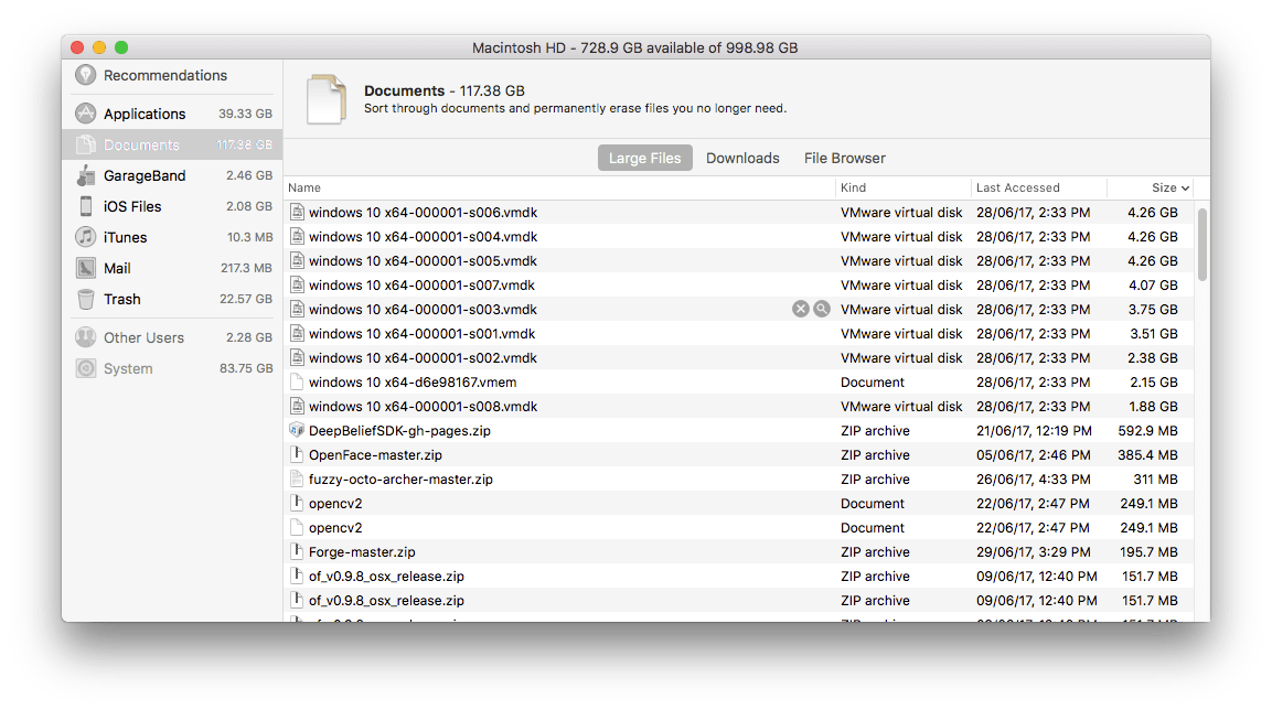 Automatically Free Up Storage Space in mac OS Sierra