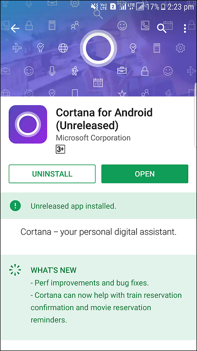 cortana installed on phone