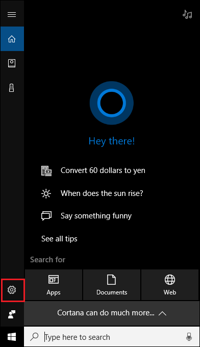 cortana settings