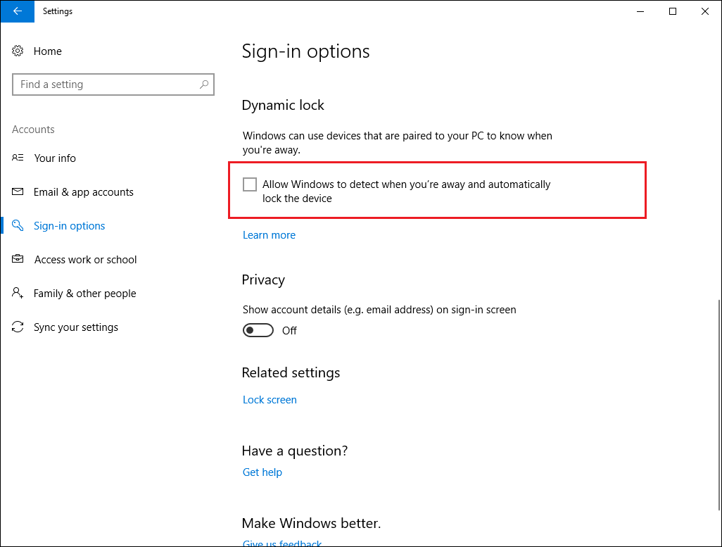 Enable and Use Dynamic Lock in Windows 10