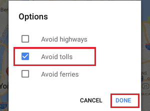 Options button located