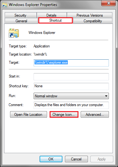 pinned program change icon