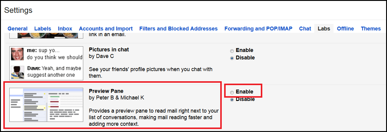 enable Preview Pane in our Gmail account