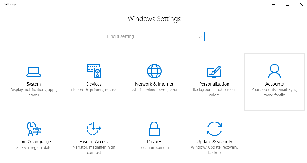 settings screen