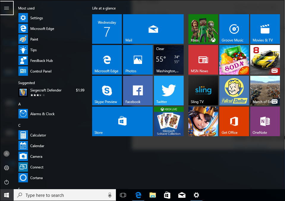 start menu