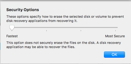 Select security level for wiping