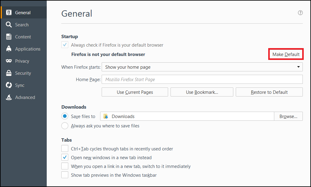 Default browser. View open Tabs Preview