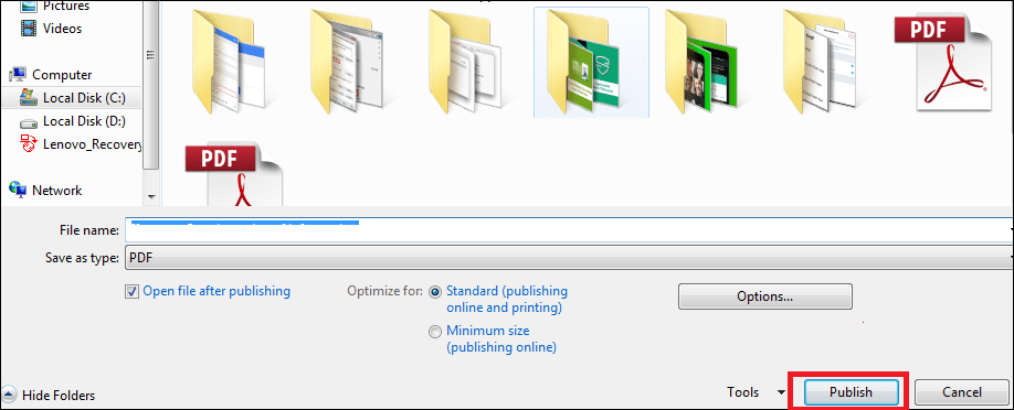 Convert a Microsoft Document to Password Protected PDF File